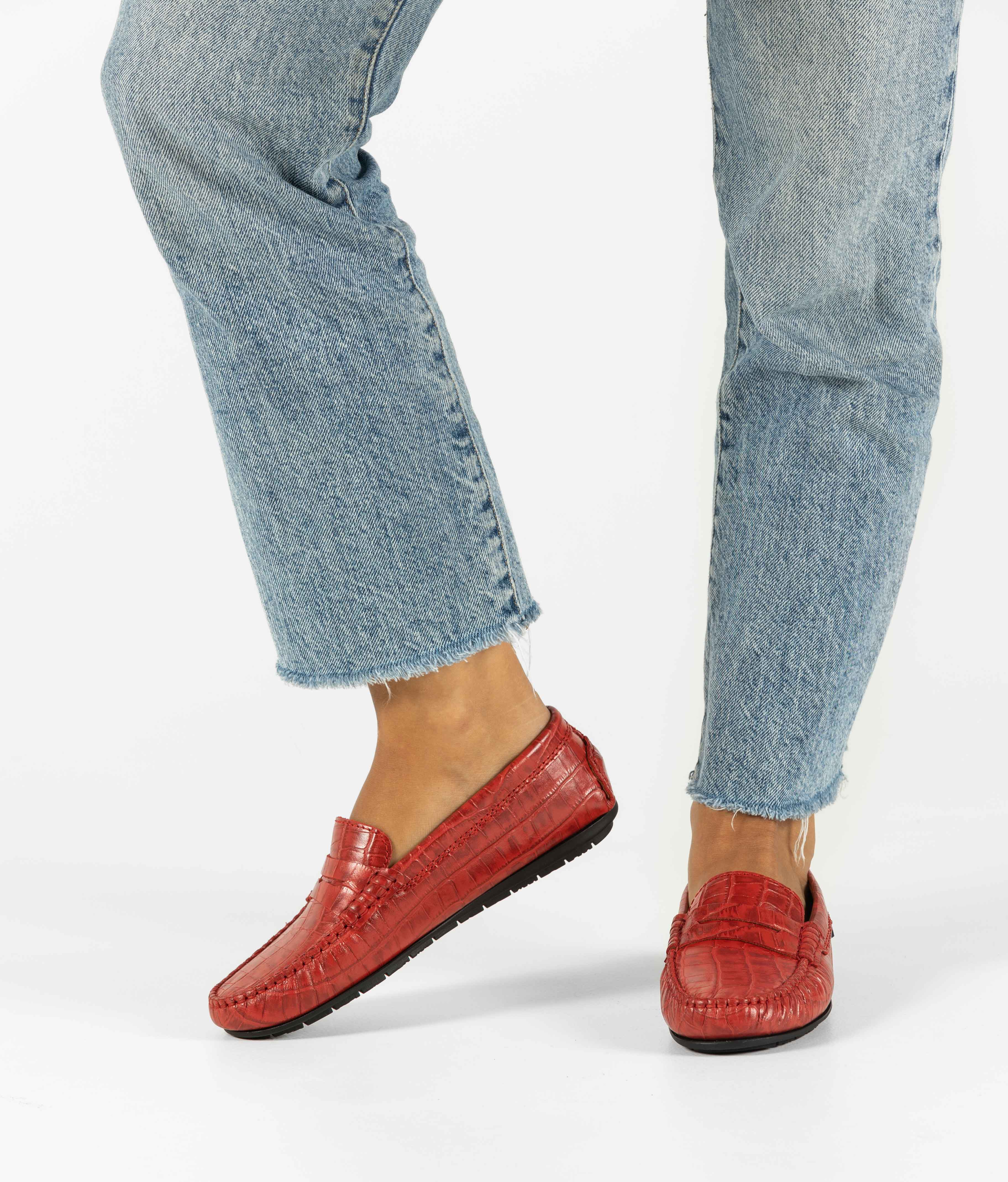 Penny Moccasins in Croco-Effect Leather - Red - Atlanta Mocassin