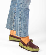Plain Moccasins in Smooth and Grainy Leathers - Olive Green/Burgundy - Atlanta Mocassin
