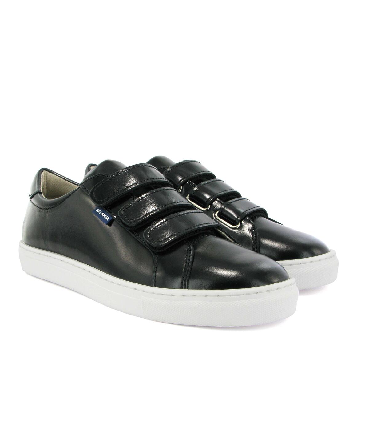 Three Straps Sneakers in Shiny Leather - Black - Atlanta Mocassin