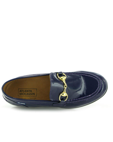 Teresa Buckle in Patent Leather - Navy Blue - Atlanta Mocassin