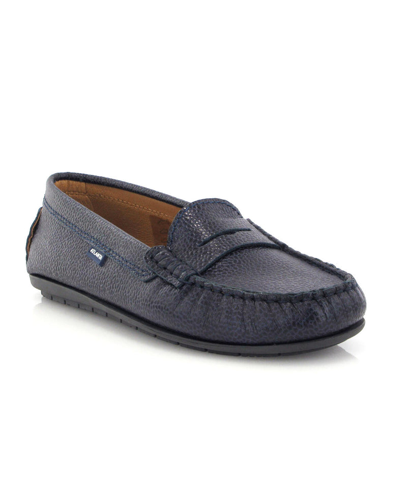 City Moccasins in Large Grainy Leather - Blue - Atlanta Mocassin