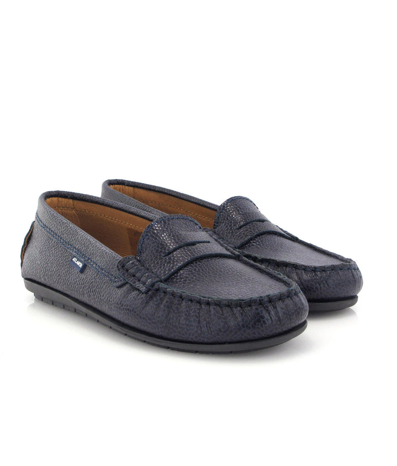 City Moccasins in Large Grainy Leather - Blue - Atlanta Mocassin