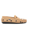 Plain Moccasins in Smooth Leather - Beige/Embroidered Flowers - Atlanta Mocassin