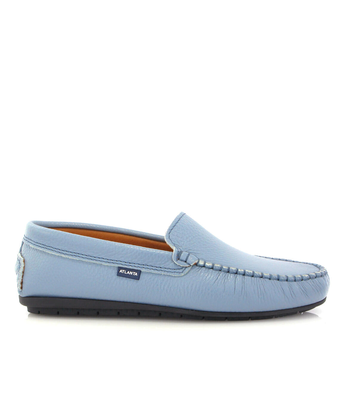 Plain Moccasins in Grainy Leather - Ice Blue - Atlanta Mocassin