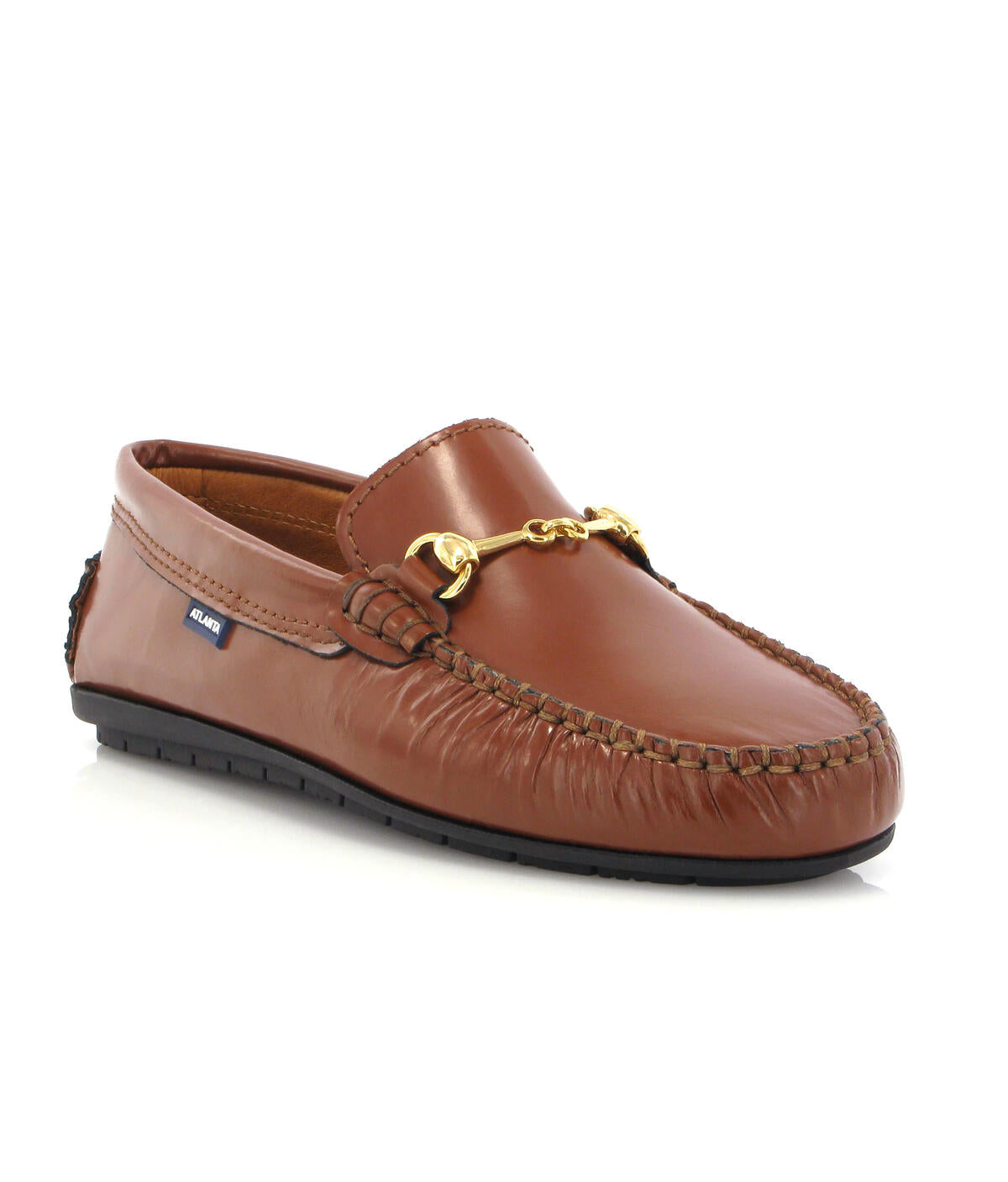 Buckle Moccasins in Soft Shiny Leather - Cuoio - Atlanta Mocassin