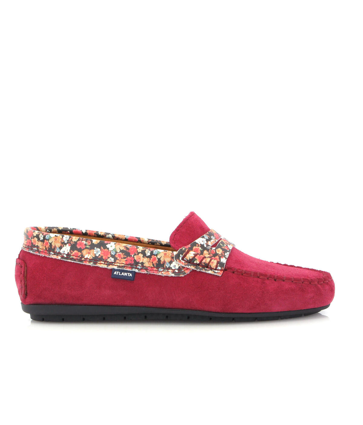 Penny Moccasins in Suede - Red/Watercolor Flowers Print - Atlanta Mocassin