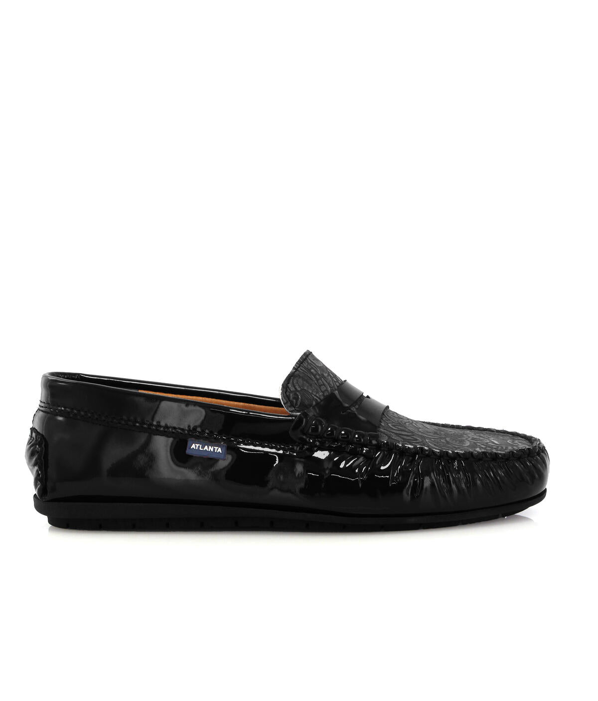 Penny Moccasins in Patent Leather - Black/Black Garden - Atlanta Mocassin