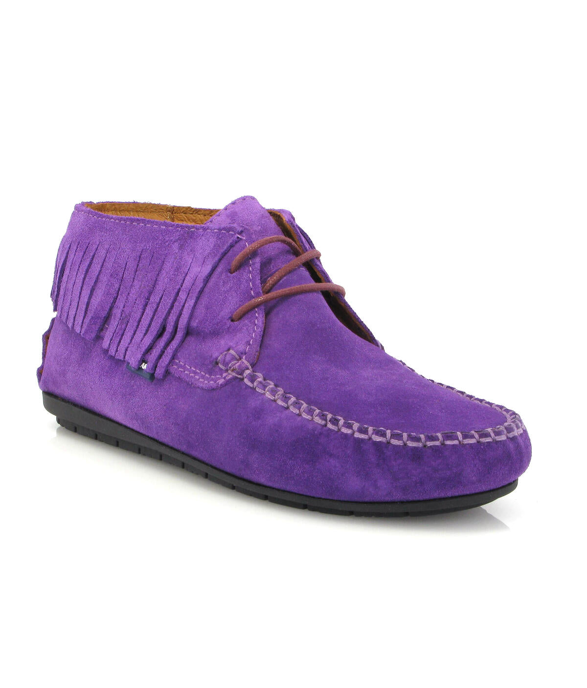 Fringed Moccasin Boots in Suede - Purple Viola - Atlanta Mocassin