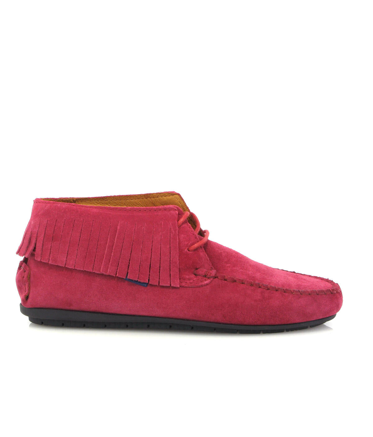 Fringed Moccasin Boots in Suede - Red Gerbera - Atlanta Mocassin