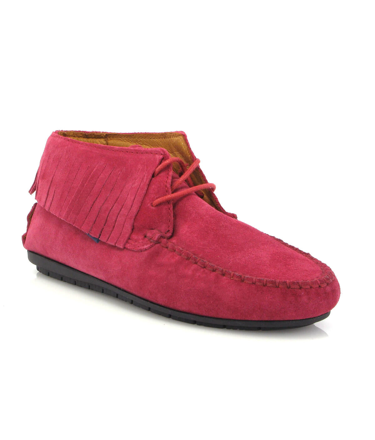 Fringed Moccasin Boots in Suede - Red Gerbera - Atlanta Mocassin