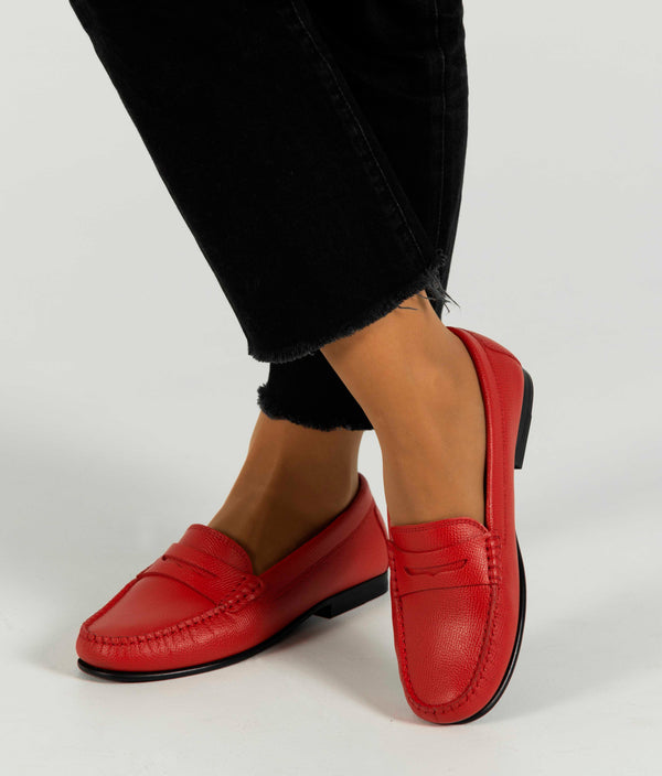 Yoki Loafers in Little Grainy Leather - Red - Atlanta Mocassin