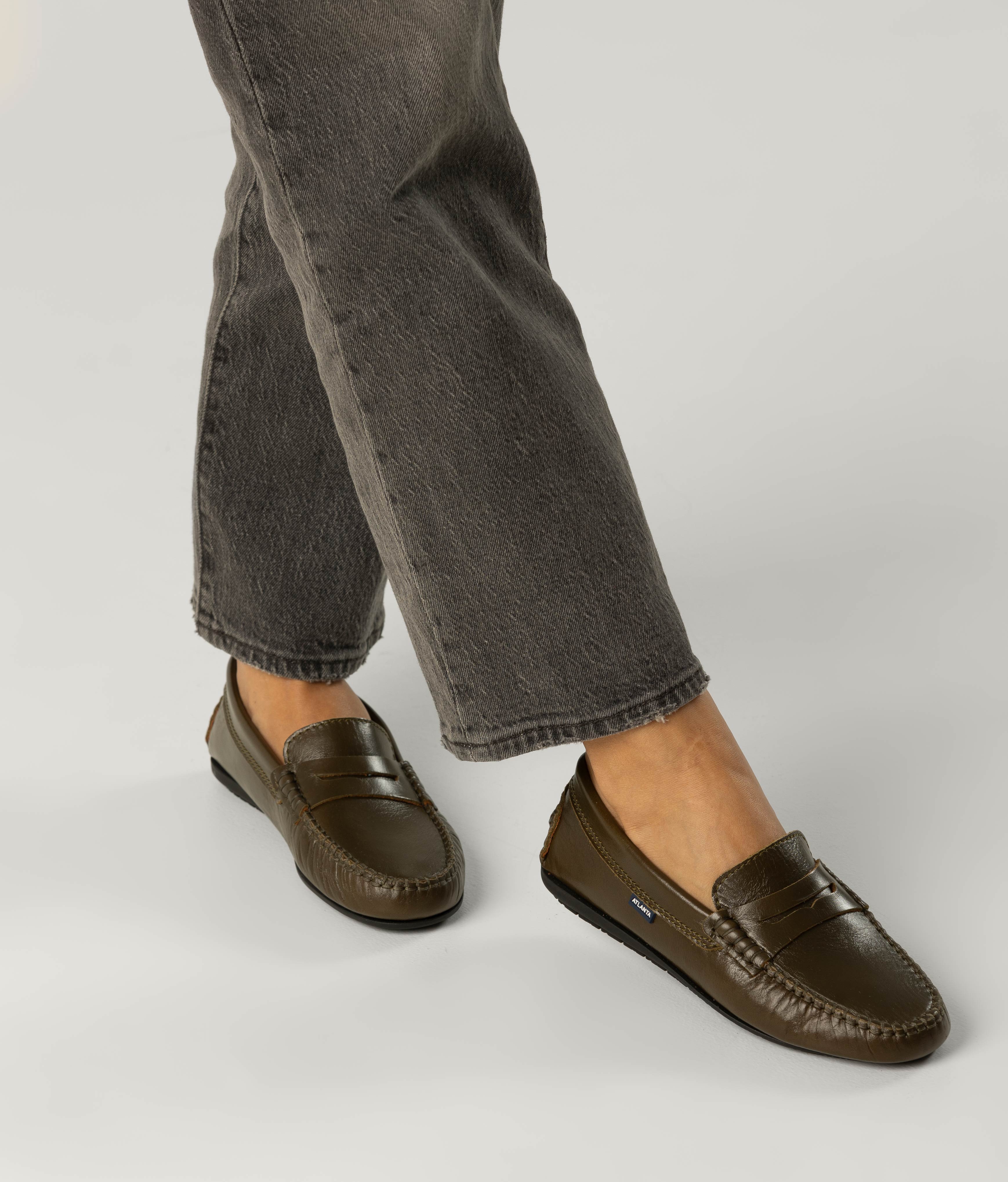 Penny Moccasins in Olimpo Leather - Green Kaki - Atlanta Mocassin