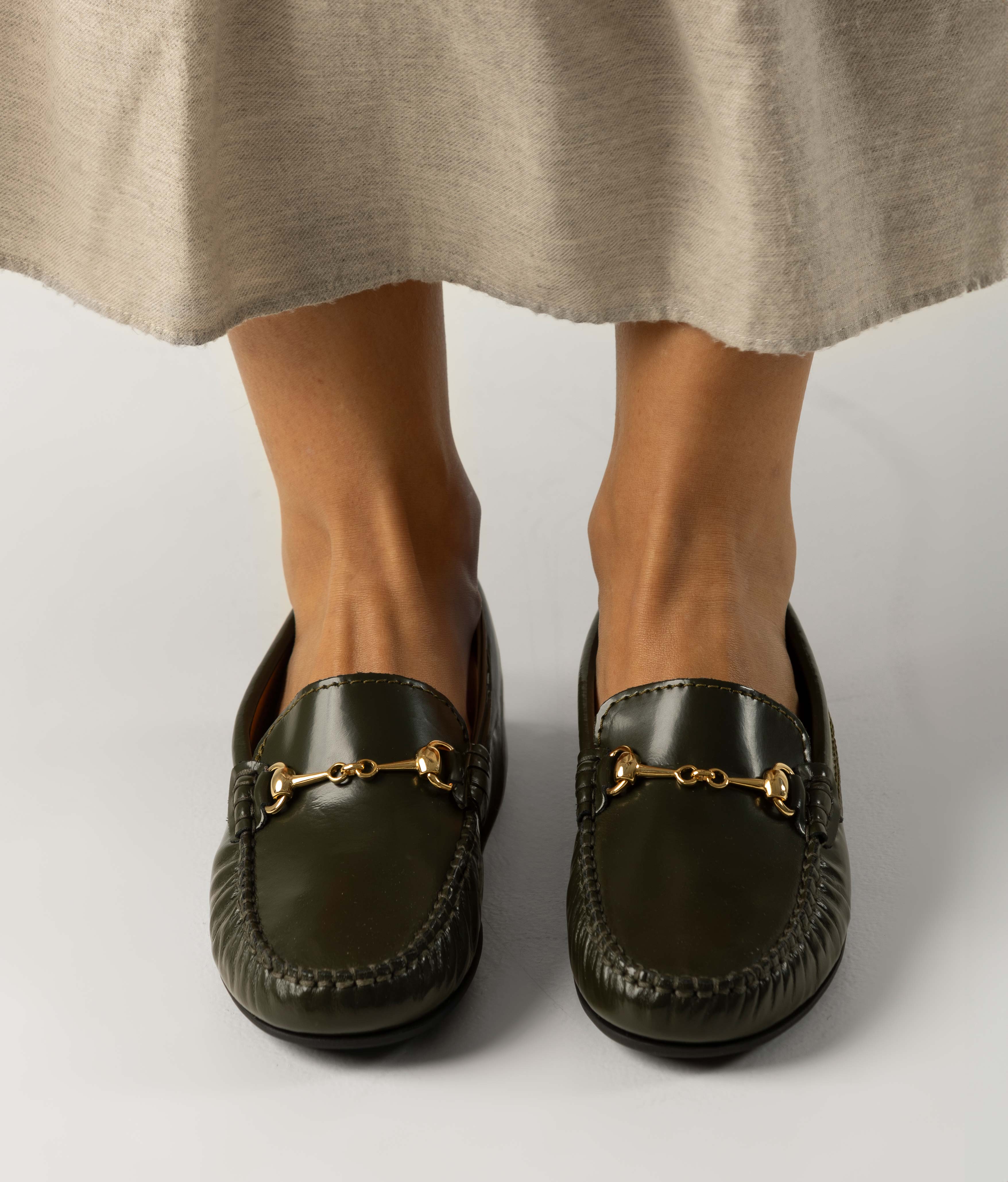 Buckle Moccasins in Soft Shiny Leather - Green - Atlanta Mocassin