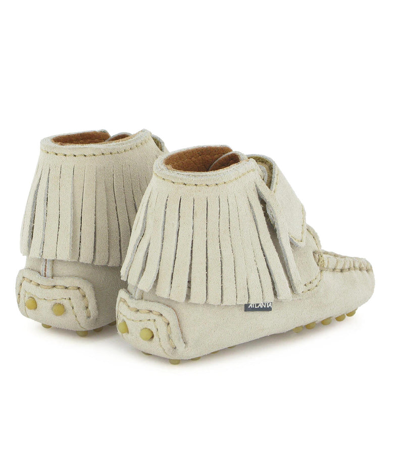 Fringed Moccasin Boots in Suede - Natural - Atlanta Mocassin