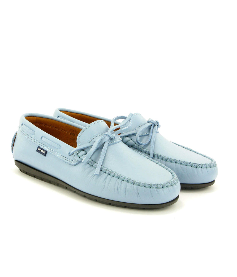 Laces Moccasins in Smooth Leather - Sky Blue - Atlanta Mocassin