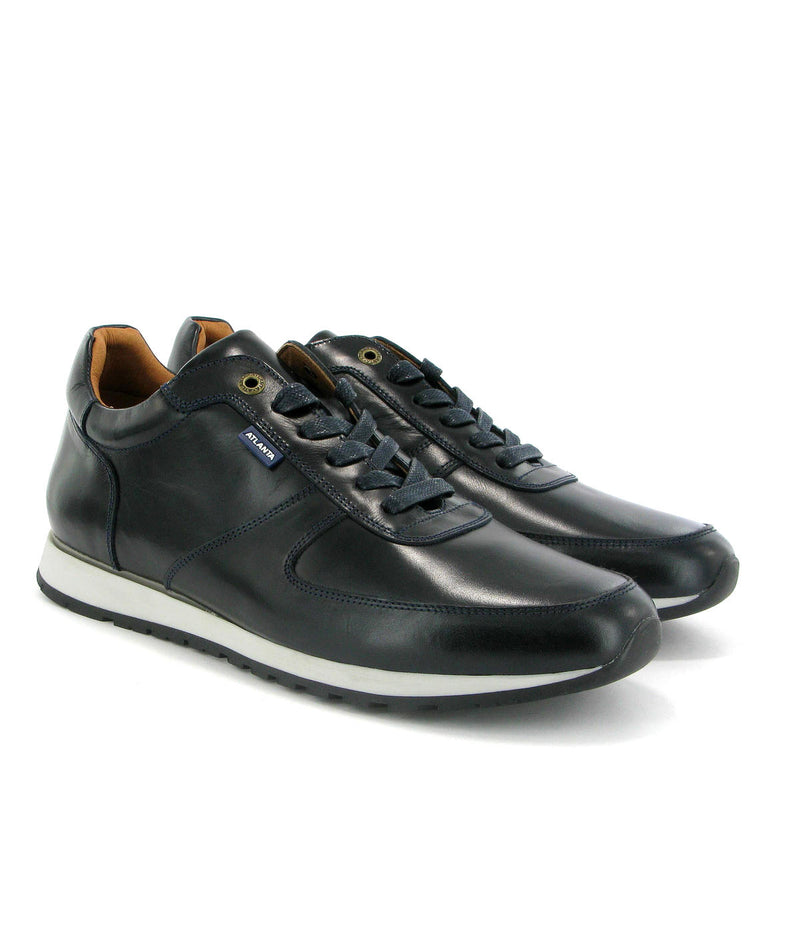 Runners in Pull Up Leather - Navy Blue - Atlanta Mocassin