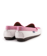 Plain Moccasins in Grainy and Shiny Leathers - White/Pink - Atlanta Mocassin