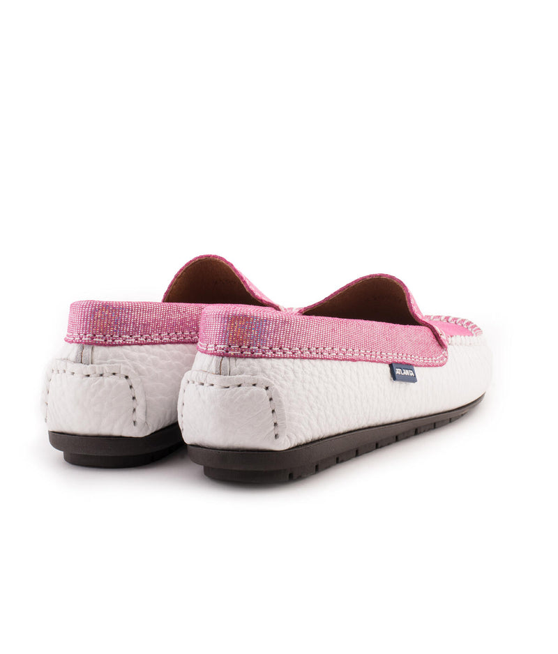 Plain Moccasins in Grainy and Shiny Leather - White/Pink - Atlanta Mocassin