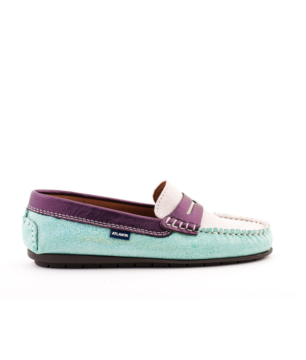Penny Moccasins in Holographic Printed Leather - Blue Holographic - Atlanta Mocassin