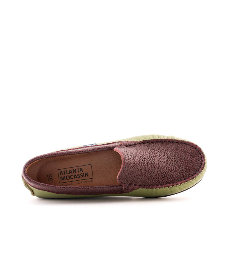 Plain Moccasins in Smooth and Grainy Leather - Olive & Wine - Atlanta Mocassin