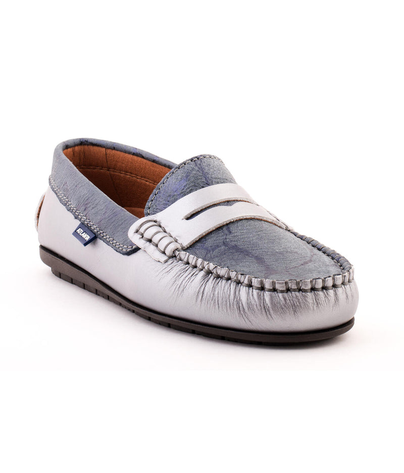 Penny Moccasins in Leather - Silver with Contrasting Vamp - Atlanta Mocassin