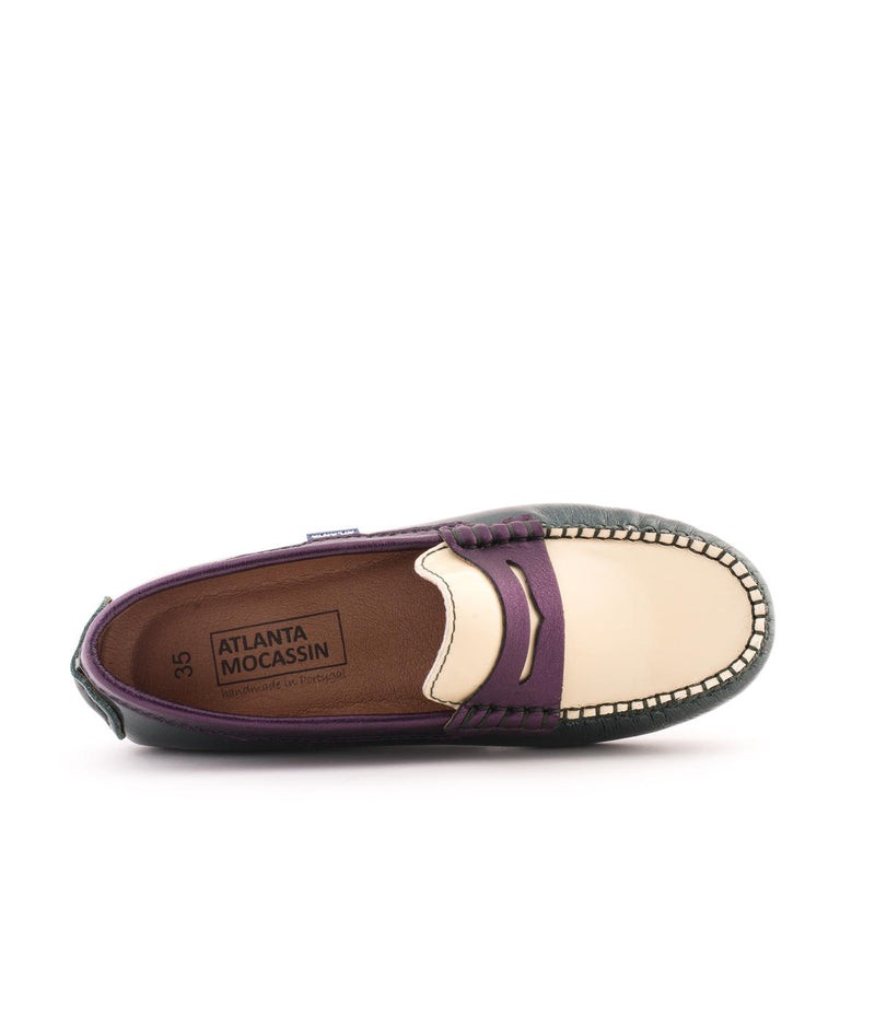 Penny Moccasins in Patent and Metallic Leathers - Green/White/Purple - Atlanta Mocassin