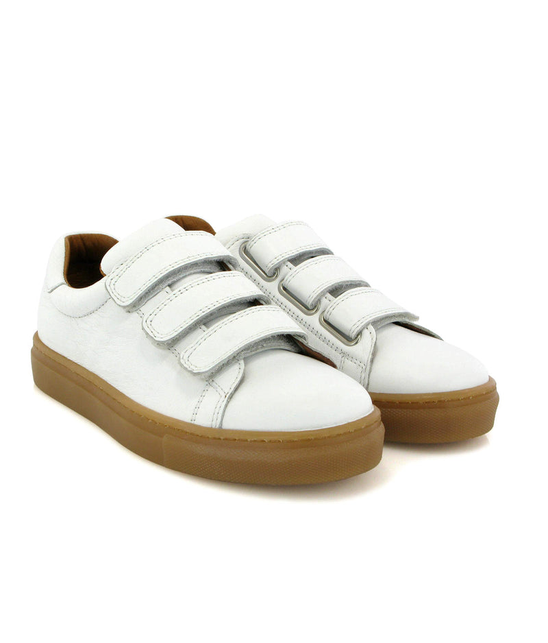 Three Straps Sneakers in Smooth Leather with Beige Sole - White - Atlanta Mocassin
