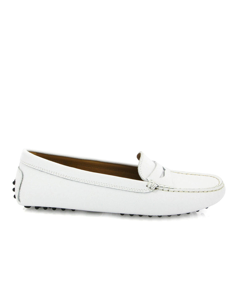 Michele Drivers in Little Grainy Leather - White - Atlanta Mocassin