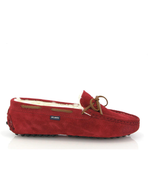 Hazel Laces Home Slippers in Suede - Red - Atlanta Mocassin