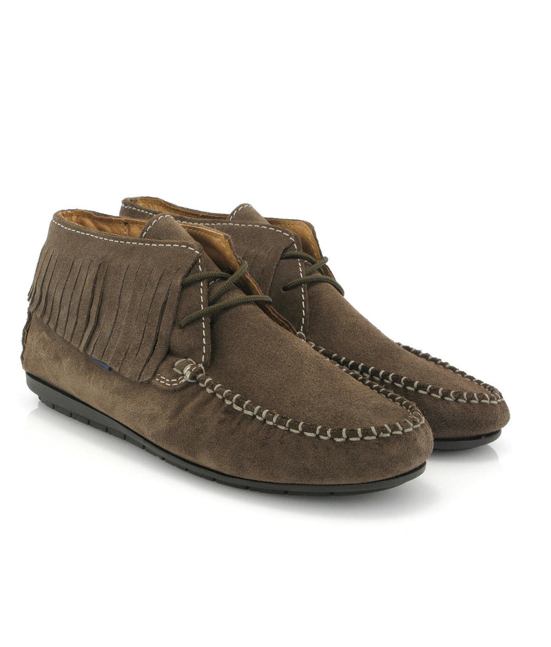 Fringed Moccasin Boots in Suede - Taupe - Atlanta Mocassin