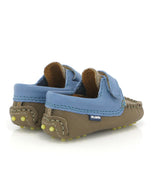 Baby Mocs Bicolor with Strap in Soft Nappa - Taupe/Blue Jeans - Atlanta Mocassin