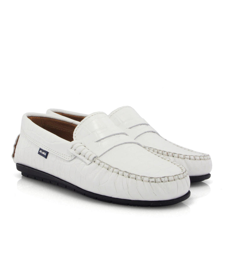 Penny Moccasins in Croco-Effect Leather - White - Atlanta Mocassin