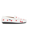 Plain Moccasins in Smooth Leather - White/Embroidered Flowers - Atlanta Mocassin