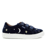 3 Straps Sneakers in Velvet Leather - Navy Blue/Embroidered Moon and Stars - Atlanta Mocassin