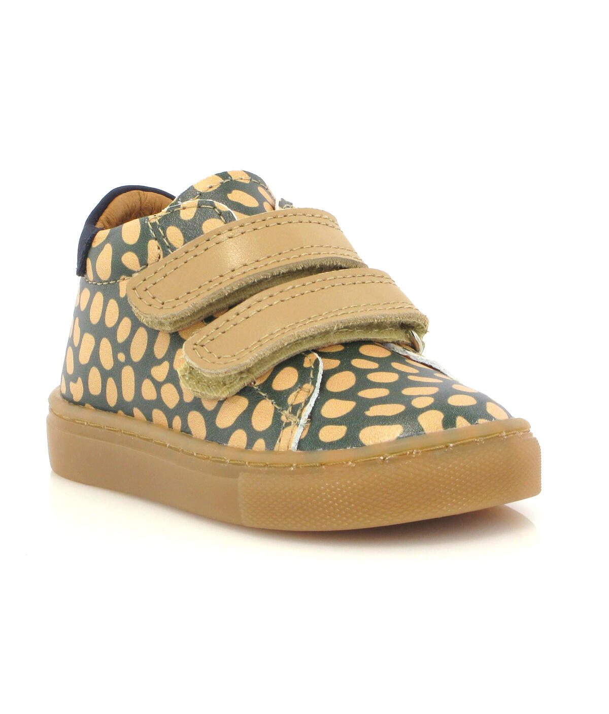 2 Straps Sneakers in Leather - Beige Dino Print - Atlanta Mocassin