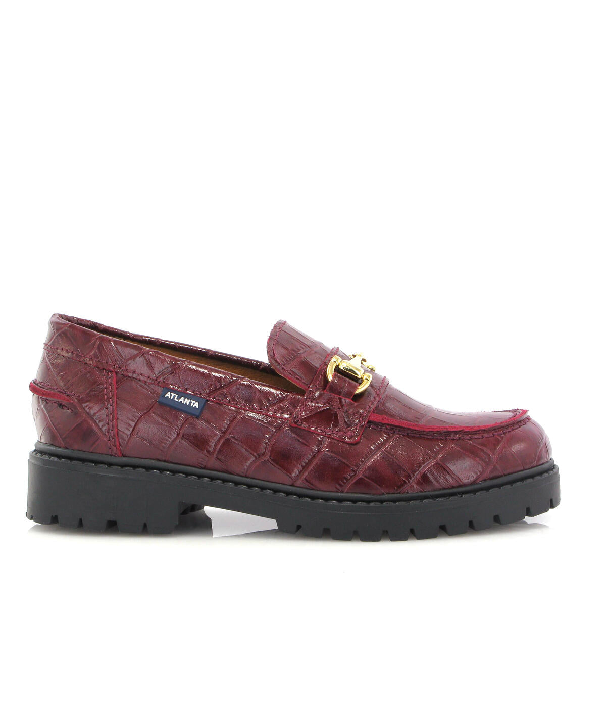 Aurea Buckle in Croco-Effect Leather - Burgundy - Atlanta Mocassin