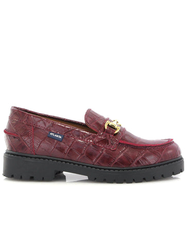 Aurea Buckle in Croco-Effect Leather - Burgundy - Atlanta Mocassin