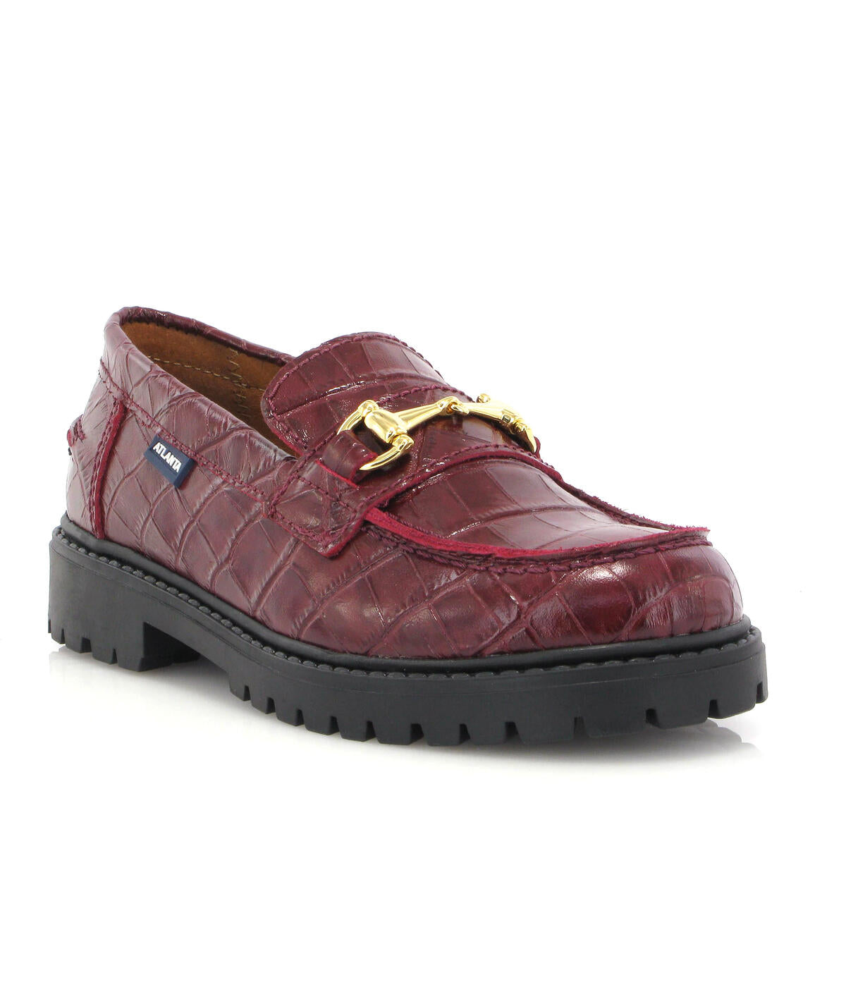 Aurea Buckle in Croco-Effect Leather - Burgundy - Atlanta Mocassin