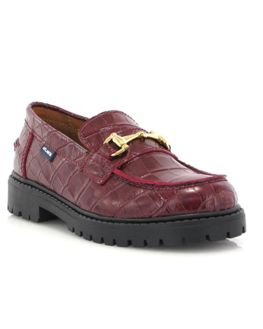 Aurea Buckle in Croco-Effect Leather - Burgundy - Atlanta Mocassin