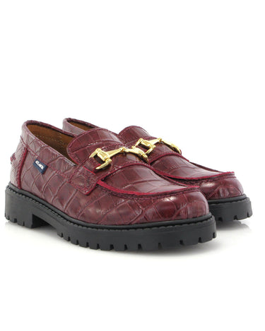 Aurea Buckle in Croco-Effect Leather - Burgundy - Atlanta Mocassin