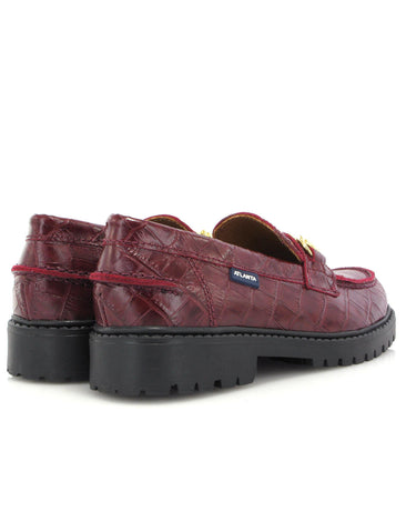 Aurea Buckle in Croco-Effect Leather - Burgundy - Atlanta Mocassin