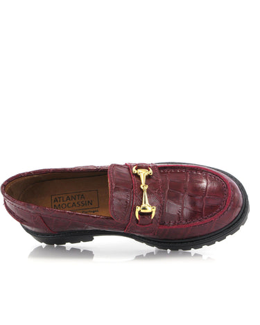 Aurea Buckle in Croco-Effect Leather - Burgundy - Atlanta Mocassin