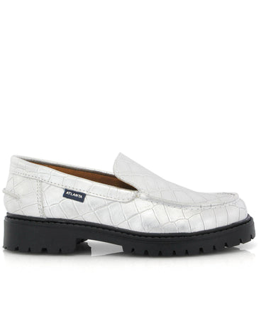 Aurea in Croco-Effect Leather - Silver - Atlanta Mocassin