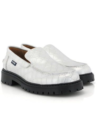 Aurea in Croco-Effect Leather - Silver - Atlanta Mocassin