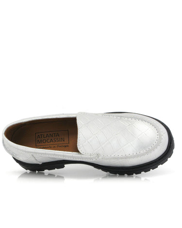 Aurea in Croco-Effect Leather - Silver - Atlanta Mocassin