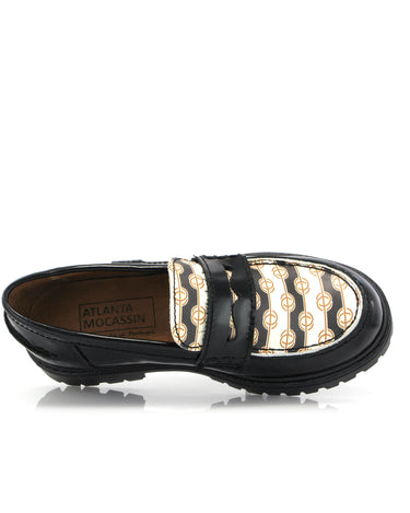 Aurea Penny in Polished Leather - Black - Atlanta Mocassin