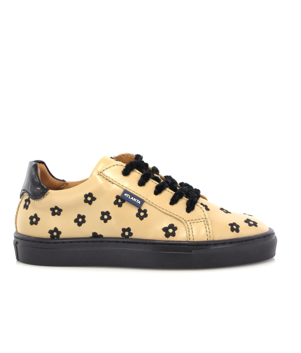 Laces and Zip Sneakers in Sierra Antik - Beige/Embroidered Flowers - Atlanta Mocassin