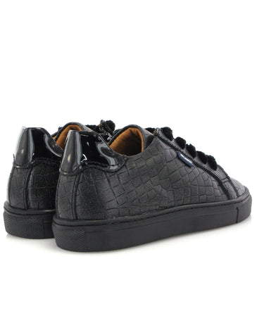 Laces and Zip Sneakers in Mirage Leather - Black - Atlanta Mocassin