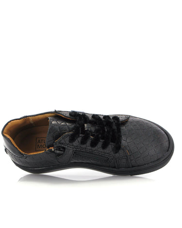 Laces and Zip Sneakers in Mirage Leather - Black - Atlanta Mocassin