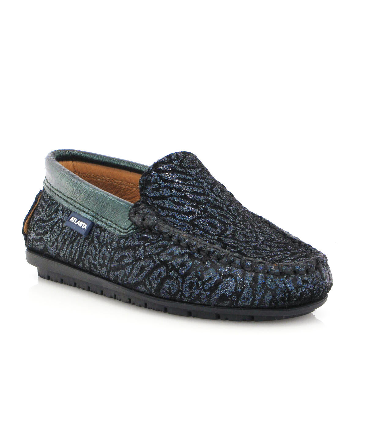 Plain Moccasins in Sky Leo Leather - Petrol - Atlanta Mocassin